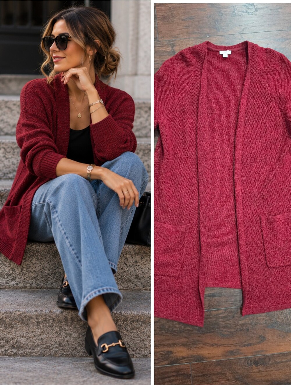 J. Jill Open-Front Cardigan Sweater in Burgundy
